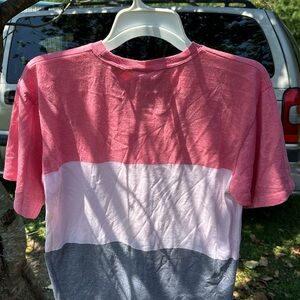 Positive Vibes Color Block Short Sleeves Tee High Low Hem Gray White Pink XL